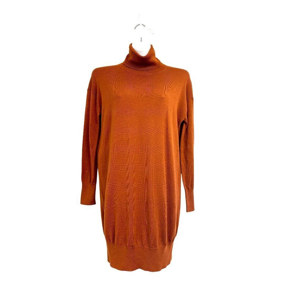 Woman's Cremieux Wool Blend Turtleneck Tunic Sweater Dress in Rust Size Small